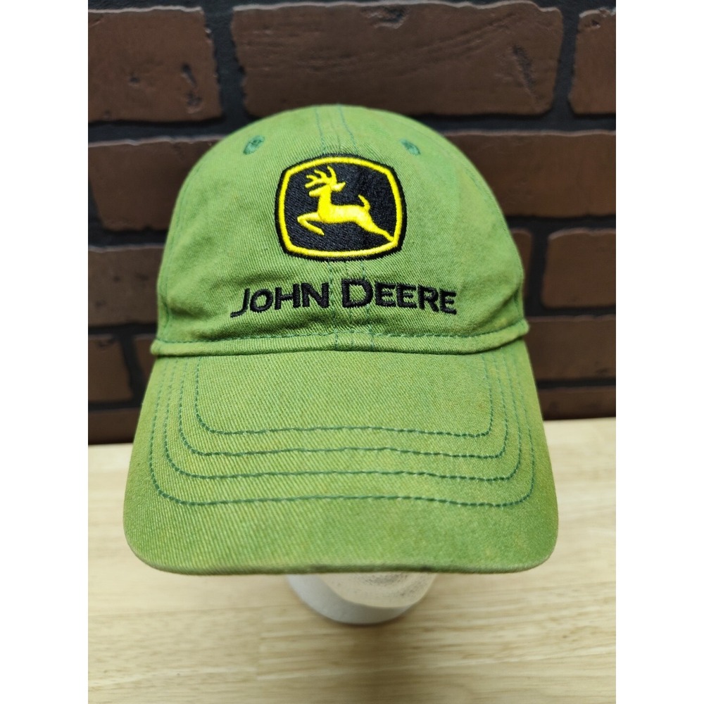 John Deere Baseball Hat Toddler One Size Green Elastic Strapback Cap Distressed